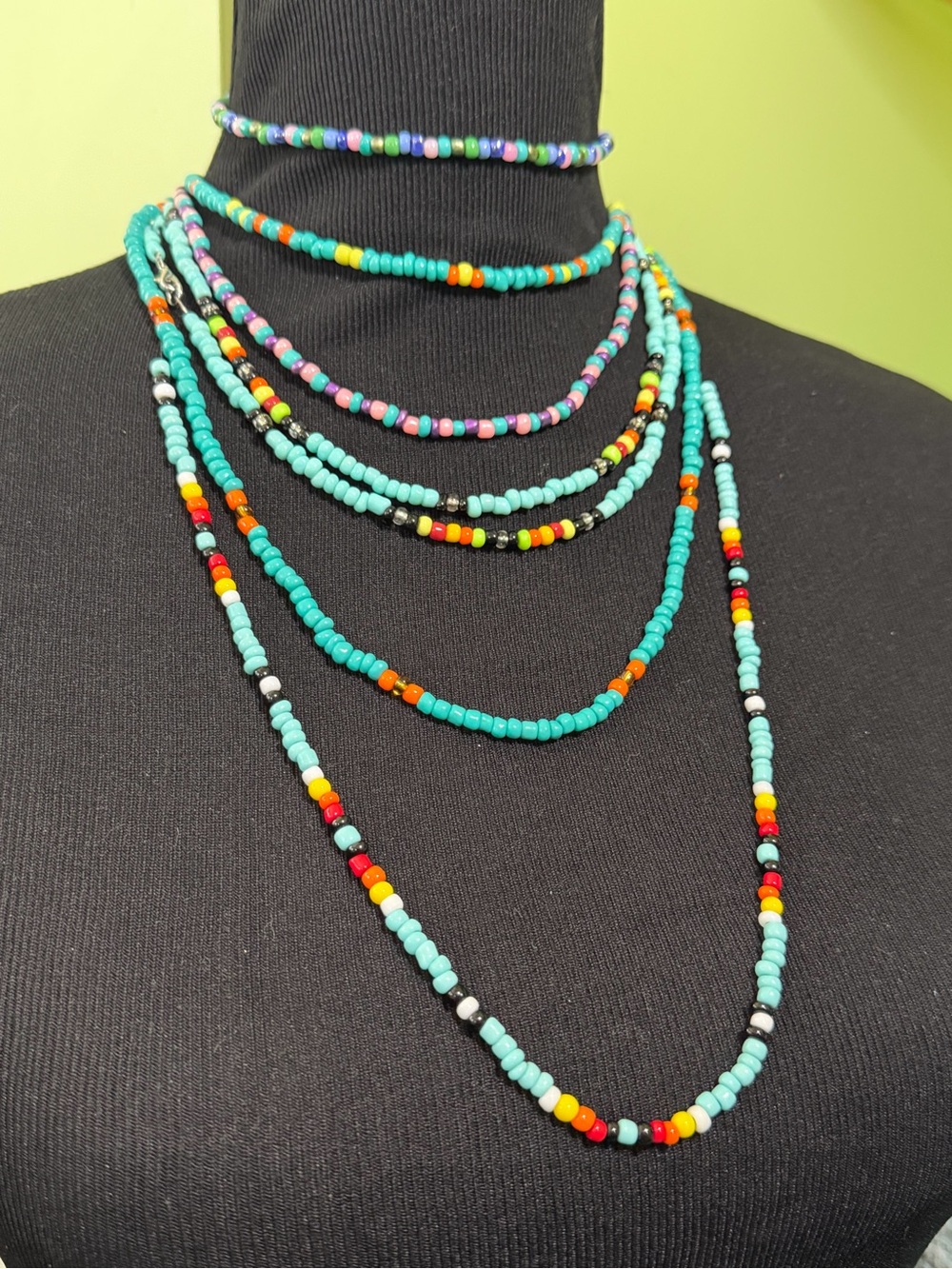 7-Piece Handmade Layered Turquoise Seed Bead Necklace Set